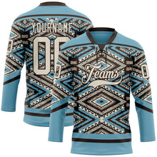 Charger l'image dans la galerie, Custom Shadow Blue Cream-Brown 3D Pattern Tribal Indigenous Grunge Geometric Splash Hockey Lace Neck Jersey