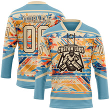 Загрузить изображение в средство просмотра галереи, Custom Shadow Blue City Cream Brown-Orange 3D Pattern Tribal Indigenous Grunge Splash Hockey Lace Neck Jersey