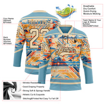Загрузить изображение в средство просмотра галереи, Custom Shadow Blue City Cream Brown-Orange 3D Pattern Tribal Indigenous Grunge Splash Hockey Lace Neck Jersey