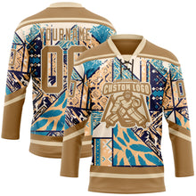 Загрузить изображение в средство просмотра галереи, Custom Old Gold Blue-Cream 3D Pattern Tribal Indigenous Grunge Geometric Splash Hockey Lace Neck Jersey