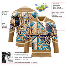 Загрузить изображение в средство просмотра галереи, Custom Old Gold Blue-Cream 3D Pattern Tribal Indigenous Grunge Geometric Splash Hockey Lace Neck Jersey