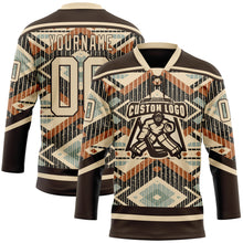 Загрузить изображение в средство просмотра галереи, Custom Brown City Cream Orange-Blue 3D Pattern Tribal Indigenous Grunge Geometric Splash Hockey Lace Neck Jersey