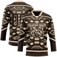 Загрузить изображение в средство просмотра галереи, Custom Brown City Cream 3D Pattern Tribal Indigenous Grunge Geometric Splash Hockey Lace Neck Jersey