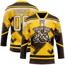 Charger l'image dans la galerie, Custom Yellow City Cream-Brown 3D Pattern Tribal Indigenous Grunge Geometric Splash Hockey Lace Neck Jersey