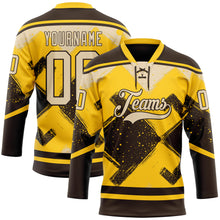 Charger l'image dans la galerie, Custom Yellow City Cream-Brown 3D Pattern Tribal Indigenous Grunge Geometric Splash Hockey Lace Neck Jersey