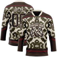 Charger l'image dans la galerie, Custom Olive Brown Cream-Burgundy 3D Pattern Tribal Indigenous Grunge Splash Hockey Lace Neck Jersey