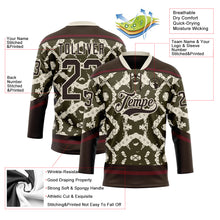 Charger l'image dans la galerie, Custom Olive Brown Cream-Burgundy 3D Pattern Tribal Indigenous Grunge Splash Hockey Lace Neck Jersey