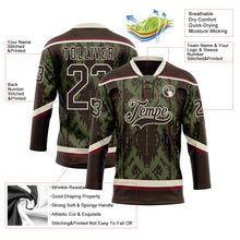 Загрузить изображение в средство просмотра галереи, Custom Olive Brown Cream-Burgundy 3D Pattern Tribal Indigenous Grunge Splash Hockey Lace Neck Jersey
