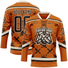 Загрузить изображение в средство просмотра галереи, Custom Texas Orange Brown-Cream 3D Pattern Tribal Indigenous Grunge Splash Hockey Lace Neck Jersey