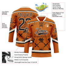 Загрузить изображение в средство просмотра галереи, Custom Texas Orange Brown-Cream 3D Pattern Tribal Indigenous Grunge Splash Hockey Lace Neck Jersey