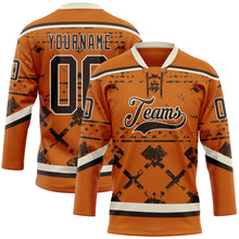 Загрузить изображение в средство просмотра галереи, Custom Texas Orange Brown-Cream 3D Pattern Tribal Indigenous Grunge Splash Hockey Lace Neck Jersey