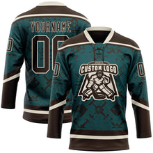 Загрузить изображение в средство просмотра галереи, Custom Midnight Green Brown-Cream 3D Pattern Tribal Indigenous Grunge Splash Hockey Lace Neck Jersey