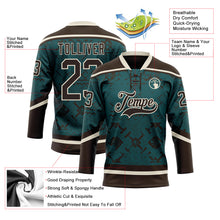 Загрузить изображение в средство просмотра галереи, Custom Midnight Green Brown-Cream 3D Pattern Tribal Indigenous Grunge Splash Hockey Lace Neck Jersey