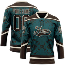 Загрузить изображение в средство просмотра галереи, Custom Midnight Green Brown-Cream 3D Pattern Tribal Indigenous Grunge Splash Hockey Lace Neck Jersey