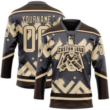 Загрузить изображение в средство просмотра галереи, Custom Steel Gray City Cream-Brown 3D Pattern Tribal Indigenous Grunge Geometric Splash Hockey Lace Neck Jersey