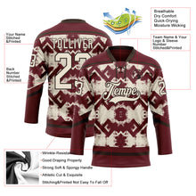 Загрузить изображение в средство просмотра галереи, Custom Burgundy Cream-Brown 3D Pattern Tribal Indigenous Grunge Geometric Splash Hockey Lace Neck Jersey