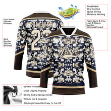 Загрузить изображение в средство просмотра галереи, Custom Navy Cream Brown-Vegas Gold 3D Pattern Tribal Indigenous Grunge Floral Splash Hockey Lace Neck Jersey