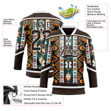 Загрузить изображение в средство просмотра галереи, Custom Brown Yellow Green Red-Cream 3D Pattern Tribal Indigenous Grunge Geometric Splash Hockey Lace Neck Jersey