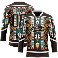 Загрузить изображение в средство просмотра галереи, Custom Brown Yellow Green Red-Cream 3D Pattern Tribal Indigenous Grunge Geometric Splash Hockey Lace Neck Jersey