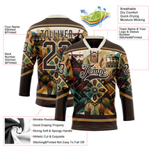 Загрузить изображение в средство просмотра галереи, Custom Brown Old Gold-Cream 3D Pattern Tribal Indigenous Grunge Geometric Splash Hockey Lace Neck Jersey