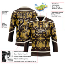 Загрузить изображение в средство просмотра галереи, Custom Brown Old Gold-Cream 3D Pattern Tribal Indigenous Grunge Splash Hockey Lace Neck Jersey