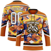 Charger l'image dans la galerie, Custom Texas Orange White Yellow Blue-Brown 3D Pattern Tribal Indigenous Grunge Splash Hockey Lace Neck Jersey
