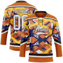 Charger l'image dans la galerie, Custom Texas Orange White Yellow Blue-Brown 3D Pattern Tribal Indigenous Grunge Splash Hockey Lace Neck Jersey