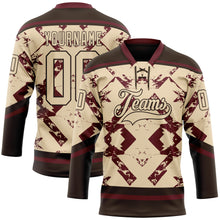 Загрузить изображение в средство просмотра галереи, Custom City Cream Burgundy-Brown 3D Pattern Tribal Indigenous Grunge Splash Hockey Lace Neck Jersey