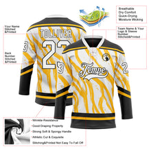 Загрузить изображение в средство просмотра галереи, Custom White Gold-Black 3D Pattern Abstract Boston Inspired Fluid Hockey Lace Neck Jersey