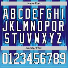 Laden Sie das Bild in den Galerie-Viewer, Custom White Blue Gold-Black 3D Pattern Abstract Buffalo Inspired Stripe Hockey Lace Neck Jersey