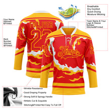 Загрузить изображение в средство просмотра галереи, Custom Fire Red Gold-White 3D Pattern Abstract Calgary Inspired Flame Hockey Lace Neck Jersey