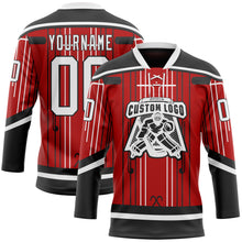 Charger l'image dans la galerie, Custom Red White-Black 3D Pattern Abstract Carolina Inspired Line Hockey Lace Neck Jersey