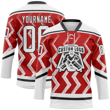 Charger l'image dans la galerie, Custom Red White-Black 3D Pattern Abstract Chicago Inspired Zigzag Hockey Lace Neck Jersey