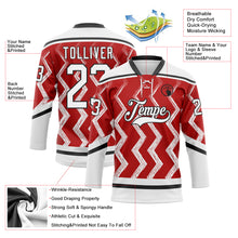 Charger l'image dans la galerie, Custom Red White-Black 3D Pattern Abstract Chicago Inspired Zigzag Hockey Lace Neck Jersey