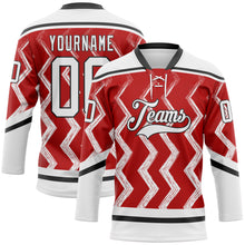 Charger l'image dans la galerie, Custom Red White-Black 3D Pattern Abstract Chicago Inspired Zigzag Hockey Lace Neck Jersey