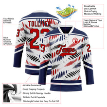Laden Sie das Bild in den Galerie-Viewer, Custom White Red Navy-Black 3D Pattern Abstract Columbus Inspired Round Hockey Lace Neck Jersey