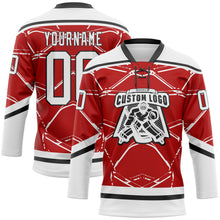 Charger l'image dans la galerie, Custom Red White-Black 3D Pattern Abstract Detroit Inspired Line Hockey Lace Neck Jersey
