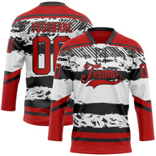 Laden Sie das Bild in den Galerie-Viewer, Custom White Red-Black 3D Pattern Abstract Detroit Inspired Line Hockey Lace Neck Jersey