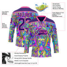 Load image into Gallery viewer, Custom Purple Pink-Yellow 3D Pattern Trippy Psychedelic Hockey Lace Neck Jersey