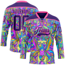 Load image into Gallery viewer, Custom Purple Pink-Yellow 3D Pattern Trippy Psychedelic Hockey Lace Neck Jersey