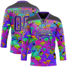 Load image into Gallery viewer, Custom Purple Pea Green-Black 3D Pattern Trippy Psychedelic Magic Mushrooms Hockey Lace Neck Jersey