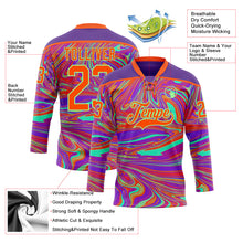 Load image into Gallery viewer, Custom Purple Orange-Pea Green 3D Pattern Trippy Psychedelic Fluid Hockey Lace Neck Jersey