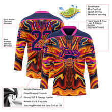 Charger l'image dans la galerie, Custom Navy Yellow-Deep Pink 3D Pattern Trippy Psychedelic Fluid Hockey Lace Neck Jersey