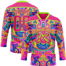 Laden Sie das Bild in den Galerie-Viewer, Custom Hot Pink Neon Green Yellow-Blue 3D Pattern Trippy Psychedelic Neon Hockey Lace Neck Jersey