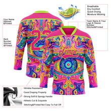 Laden Sie das Bild in den Galerie-Viewer, Custom Hot Pink Neon Green Yellow-Blue 3D Pattern Trippy Psychedelic Neon Hockey Lace Neck Jersey