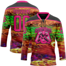 Загрузить изображение в средство просмотра галереи, Custom Black Hot Pink Yellow-Green 3D Pattern Trippy Psychedelic Hockey Lace Neck Jersey