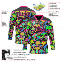Laden Sie das Bild in den Galerie-Viewer, Custom Black Hot Pink 3D Pattern Trippy Psychedelic Magic Mushrooms Hockey Lace Neck Jersey