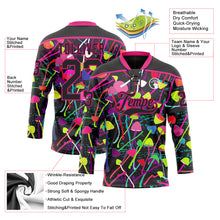 Laden Sie das Bild in den Galerie-Viewer, Custom Black Hot Pink 3D Pattern Trippy Psychedelic Magic Mushrooms Hockey Lace Neck Jersey
