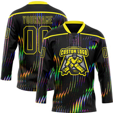 Laden Sie das Bild in den Galerie-Viewer, Custom Black Light Yellow 3D Pattern Trippy Psychedelic Fluid Hockey Lace Neck Jersey