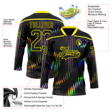 Laden Sie das Bild in den Galerie-Viewer, Custom Black Light Yellow 3D Pattern Trippy Psychedelic Fluid Hockey Lace Neck Jersey